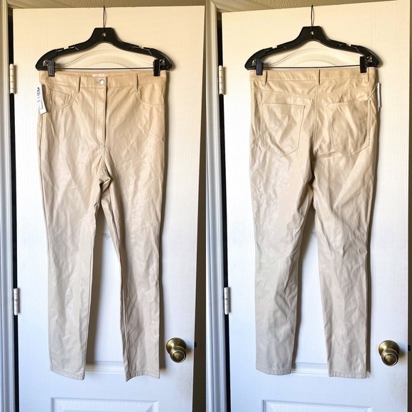 Aritzia Pant Charm High-Rise Ankle-Length Skinny Faux-Leather Light Birch 10 NWT - Picture 1 of 7